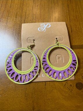 Plunder Purple and Lime Cutout Hoop Earrings